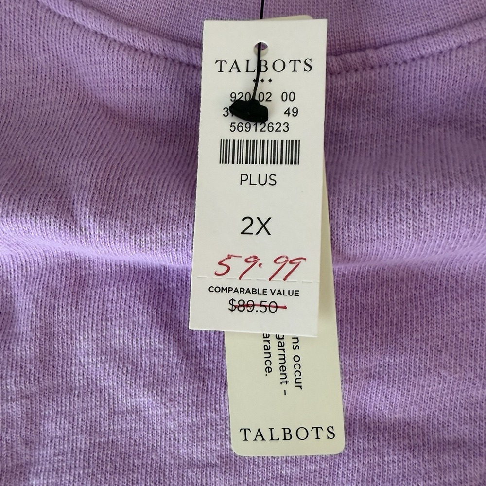 Talbots Tie-Dye Women's Sweatshirt Plus 2X Purple White Summer Cozy Pastel NEW - Picture 4 of 12
